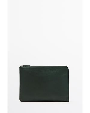 MASSIMO DUTTI Nappa Leather S Laptop Sleeve - Green