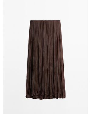 MASSIMO DUTTI Lange Soepelvallende Plissérok - Bruin