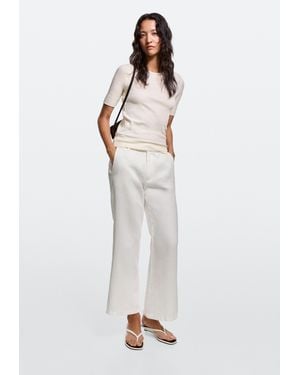 MASSIMO DUTTI 100% Linen Cropped Flare Fit Trousers - White