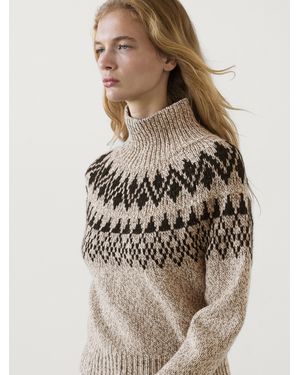 MASSIMO DUTTI Strickpullover Aus Wollmischgewebe Mit Jacquardmuster - Natur