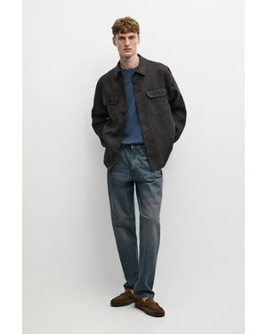 MASSIMO DUTTI Giacca Camicia Lino Tasche Total Look - Blu
