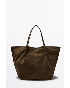 MASSIMO DUTTI Split Suede Leather Tote Bag - Brown