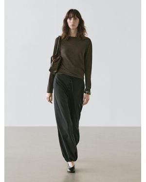 MASSIMO DUTTI Pantalón Bombacho Lazada Lana - Verde