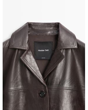 MASSIMO DUTTI 100% Nappa Leather Blazer With Buttons - Brown