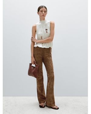 MASSIMO DUTTI Flared Suede Leather Trousers - White
