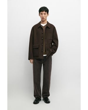MASSIMO DUTTI Sobrecamisa Tejido Lana Doble - Negro