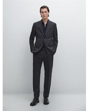 MASSIMO DUTTI Americana Traje Cuadro 100% Lana - Gris