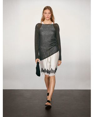 MASSIMO DUTTI Contrast Lace-Trimmed Skirt - Grey