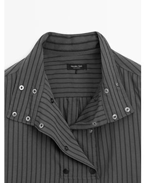MASSIMO DUTTI Flowing Striped Shirt With Collar Detail - White