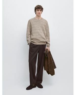 MASSIMO DUTTI Striped Knit Crew Neck Sweater - White
