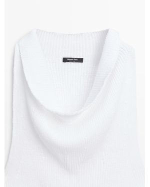 MASSIMO DUTTI Draped Neck Cotton Top - White