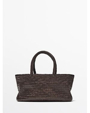 MASSIMO DUTTI Gevlochten Nappa Leren Tote Tas - Bruin