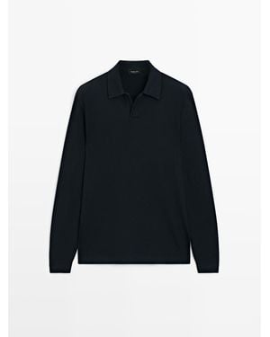 MASSIMO DUTTI Polo Met Structuur En Lange Mouw - Zwart