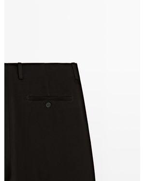 MASSIMO DUTTI Flowing Wide-Leg Trousers - Black