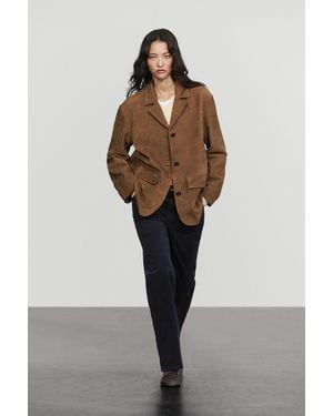 MASSIMO DUTTI 100% Suede Blazer With Notched Lapel - Natural