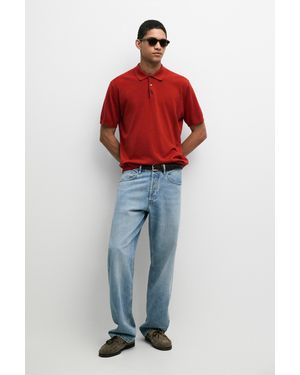 MASSIMO DUTTI 100% Cotton Knit Polo Shirt - Red