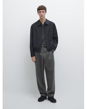 MASSIMO DUTTI Relaxed Fit Darted Cool Wool Blend Pants - Blue