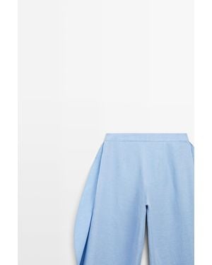 MASSIMO DUTTI Voluminous Flowing Linen Blend Pants - Blue