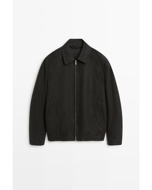 MASSIMO DUTTI Bomberjack Van Wolmixflanel Voor Een Complete Look - Zwart
