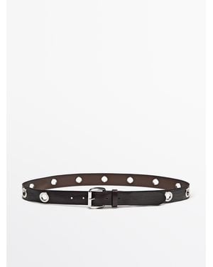 MASSIMO DUTTI Leather Belt With Studs - White