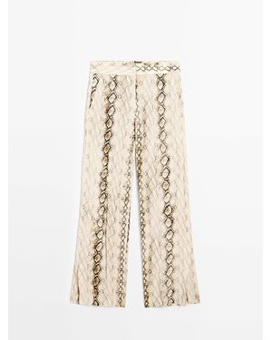 MASSIMO DUTTI Recht Model Broek Met Dierenprint En Splitten - Naturel