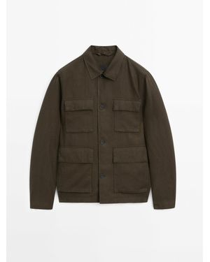 MASSIMO DUTTI 100% Linnen Jack Met Zakken - Groen