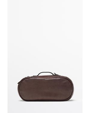 MASSIMO DUTTI Oval Nappa Leather Toiletry Bag - Brown