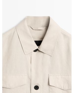 MASSIMO DUTTI Lightweight Linen Jacket With Pockets - White