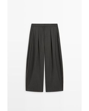 MASSIMO DUTTI Gestreepte Broek Met Wijde Pijpen En Wol - Zwart