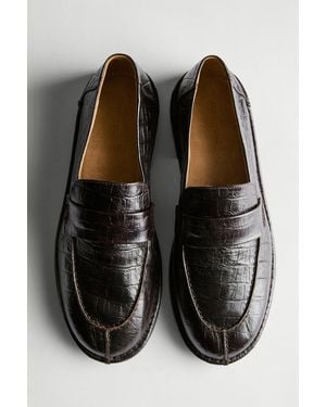 MASSIMO DUTTI Mock Croc Embossed Loafers - Black