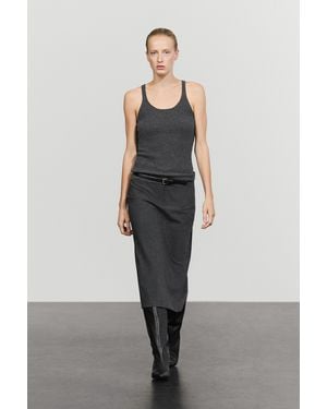 MASSIMO DUTTI 100% Cashmere Ribbed Knit Top - Natural