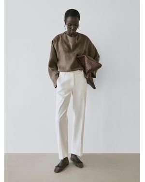 MASSIMO DUTTI Straight-Leg Linen Blend Pants - White