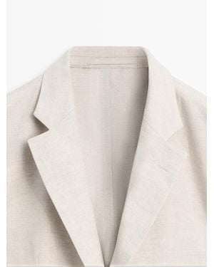 MASSIMO DUTTI Linen Suit Blazer With Pocket Details - Natural