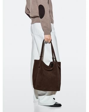 MASSIMO DUTTI Split Suede Leather Shopper Bag - Brown