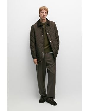 MASSIMO DUTTI Short Quilted Coat With Corduroy Collar - Brown