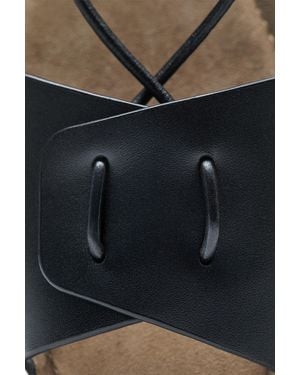 MASSIMO DUTTI Flat Leather Strappy Sandals - Black
