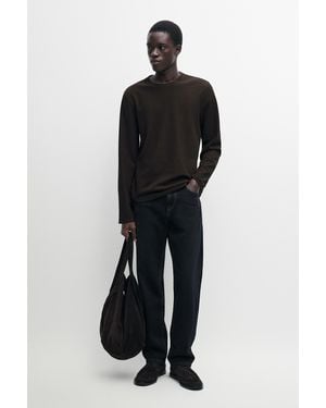 MASSIMO DUTTI Double-Finish Cotton Blend Long Sleeve T-Shirt - Black
