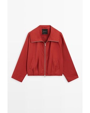 MASSIMO DUTTI Geplooid Bomberjack Van Katoen - Rood