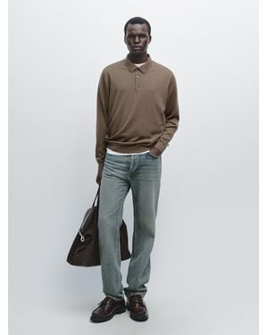 MASSIMO DUTTI 100% Merino Wool Knit Polo Sweater - Green