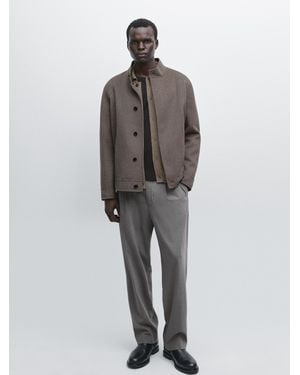 MASSIMO DUTTI Double Wool Blend Jacket - Grey
