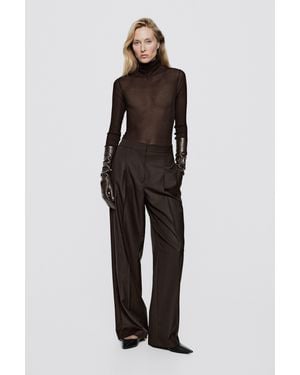 MASSIMO DUTTI 100% Silk Funnel Neck T-Shirt - Black