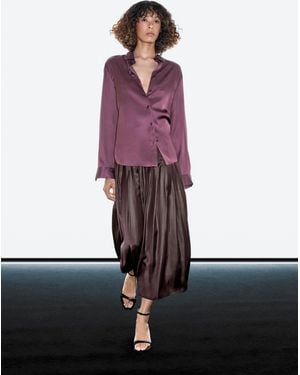 MASSIMO DUTTI Falda Midi Jaretas Acabado Encerado - Rojo