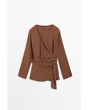 MASSIMO DUTTI Soepelvallende Kimono Met Strik - Bruin