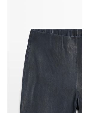 MASSIMO DUTTI Nappa Leather Flare Fit Leggings - Blue