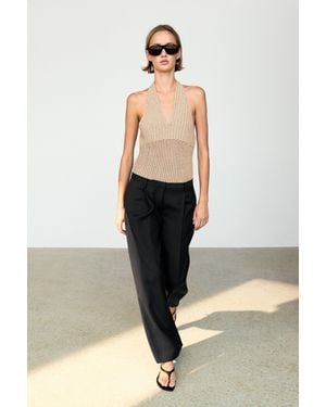 MASSIMO DUTTI Flowing Cropped Wide-Leg Pants - Black