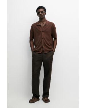 MASSIMO DUTTI 100% Linen Trousers With Elastic Waistband - Black