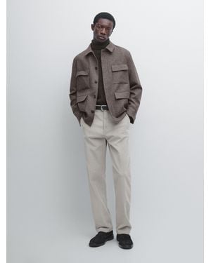 MASSIMO DUTTI Herringbone Wool Blend Cardigan - Grey