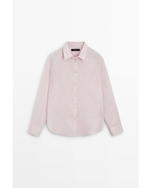 MASSIMO DUTTI Soepelvallend 100% Linnen Overhemd - Roze