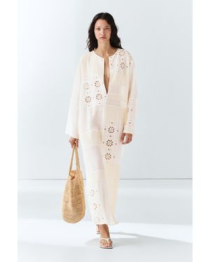 MASSIMO DUTTI Flowing Embroidered Kaftan Dress - White