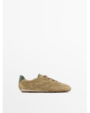 MASSIMO DUTTI Split Leather Trainers With Piece Details - Brown